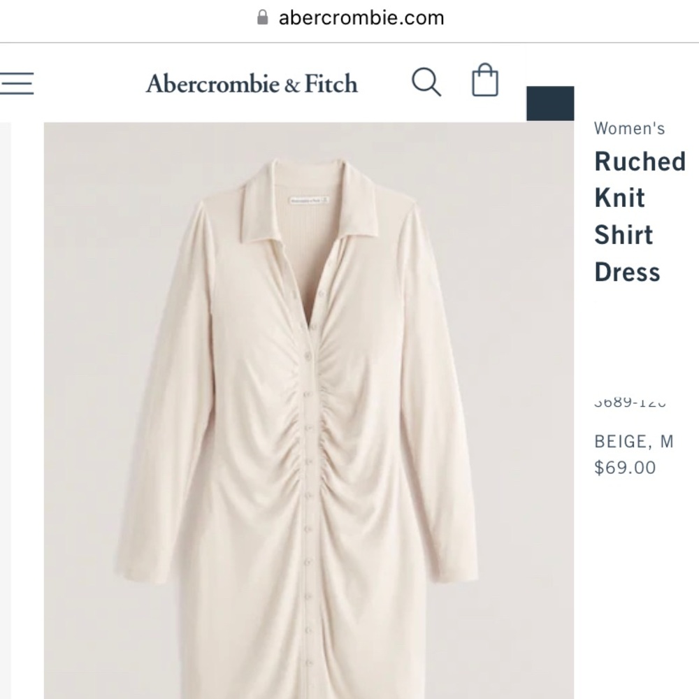 Abercrombie & Fitch Ruched Knit Shirt Dress, sz M! NWOT